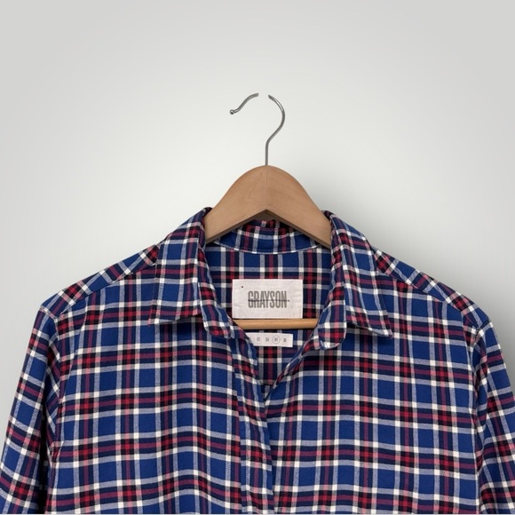Grayson Shirt Blue Red Hero Plaid Feathered Cotton Flannel Button Down Size - Picture 3 of 14